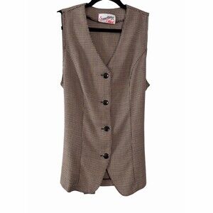 Something or Other Vest Womens M Brown/Black Herringbone Longline Tie Back Tweed